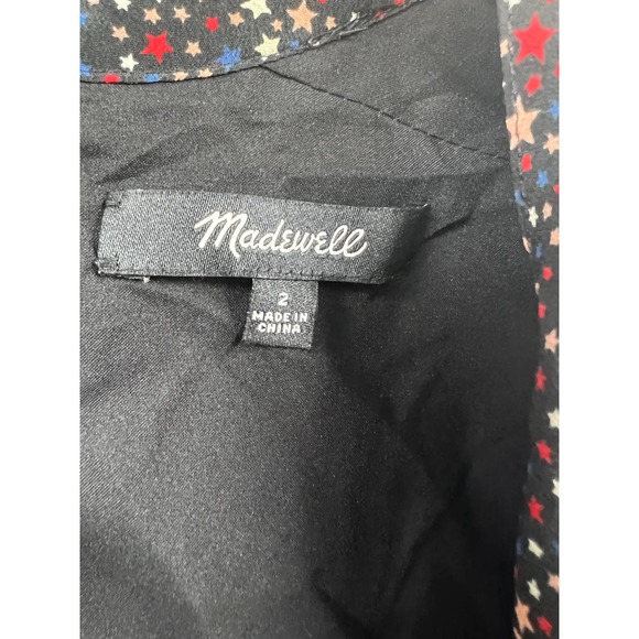 Madewell Women's Dress 2 Silk Balsam Tie Neck Mini Bow Pleated Starry‎ Black - Picture 3 of 11